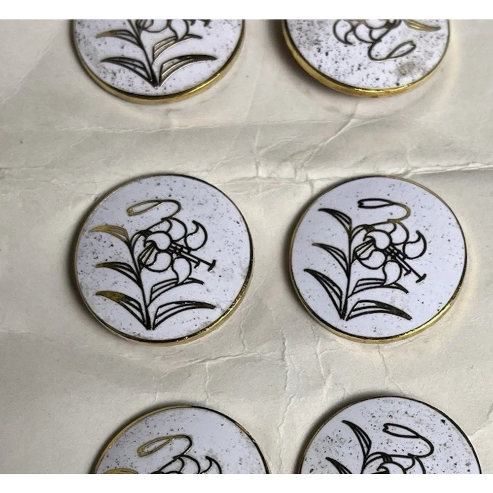 Japanese Cloisonne Enamel Buttons Original Card Japan White ENAMEL LOSS spots